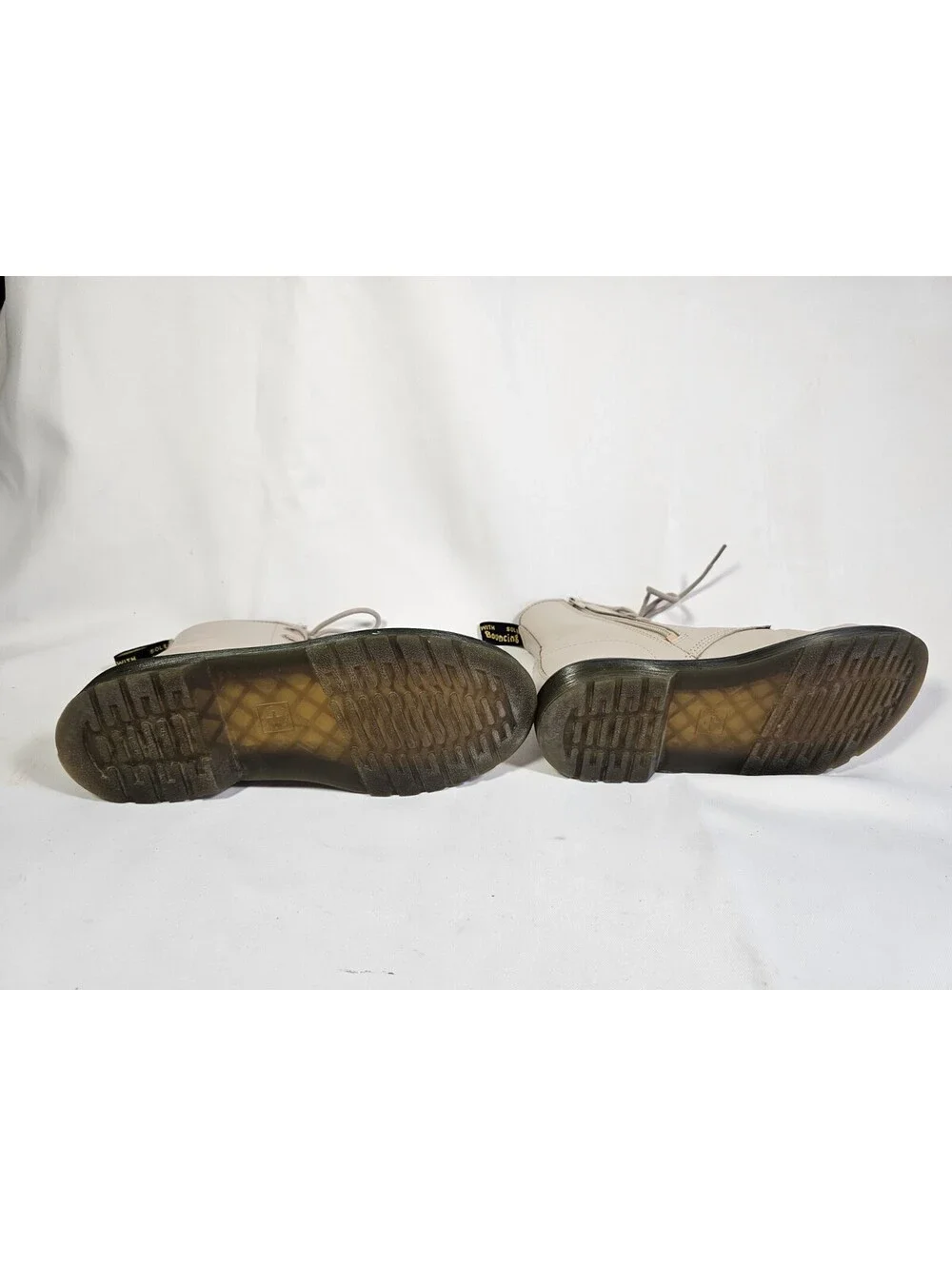 Dr. Martens Beige Leather Combat Ankle Boots Lace-Up Side Zip UK 4 US 5
